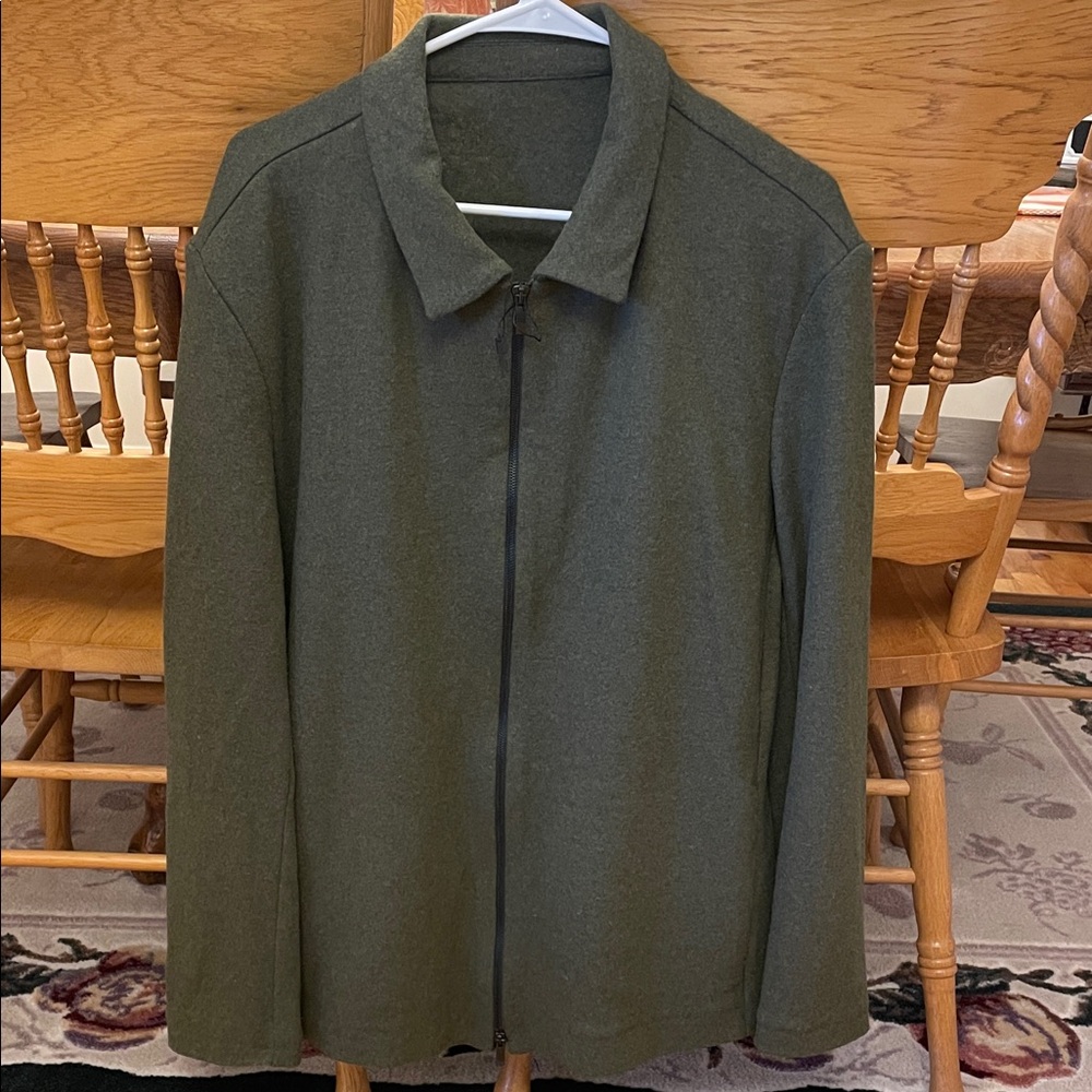 Zara Wool Zip-Up Jacket. Size Large. Dark Olive Green. Pockets! EUC